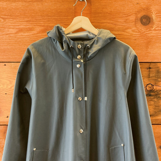 Stutterheim Gray Hooded Snap Front Rubber Rain Coat Jacket - Size L - 0815CJ
