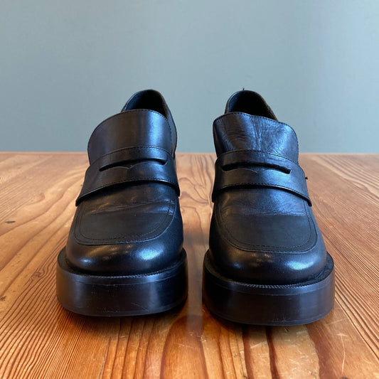 8 - Tony Bianco Black Leather Taranto Chunky Heel Mule Loafer Shoes 0504AK