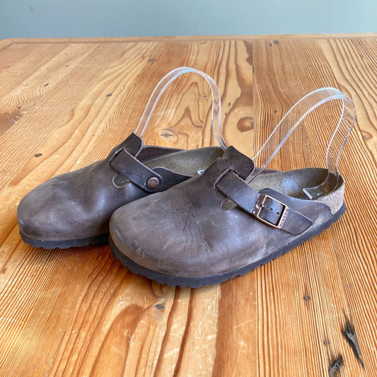 Birkenstock Brown Oiled Leather Boston Clogs Shoes - Size 36 / 5.5 - 0312IG