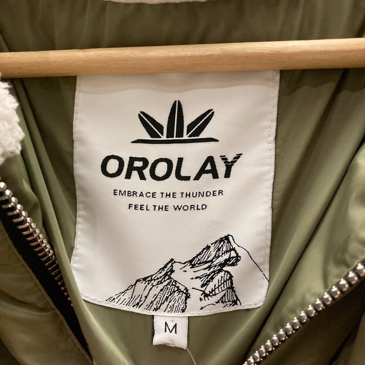 M - Orolay $179 Green & Orange Thickened Down Fill Oversized Jacket Coat 0605MH