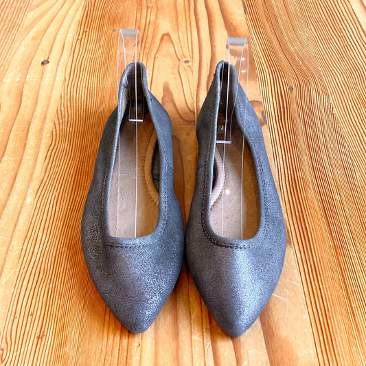 7.5 - Frye Metallic Dark gray Leather Womens Regina Ballet Flats Shoes 0518AF