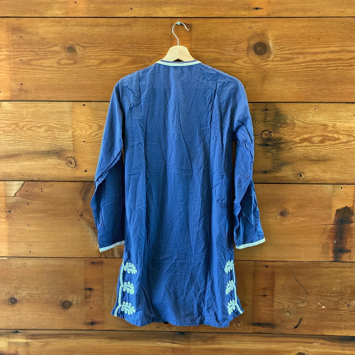 Nili Lotan Blue Embroidered Long Sleeve Cotton Tunic Dress - Size S - 0712JW