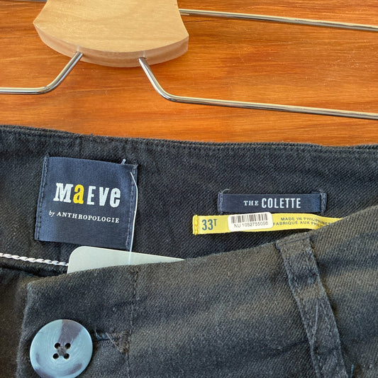 Maeve Anthropologie Black Colette Patch Pocket Linen Pants - Size 33 T - 0419JP