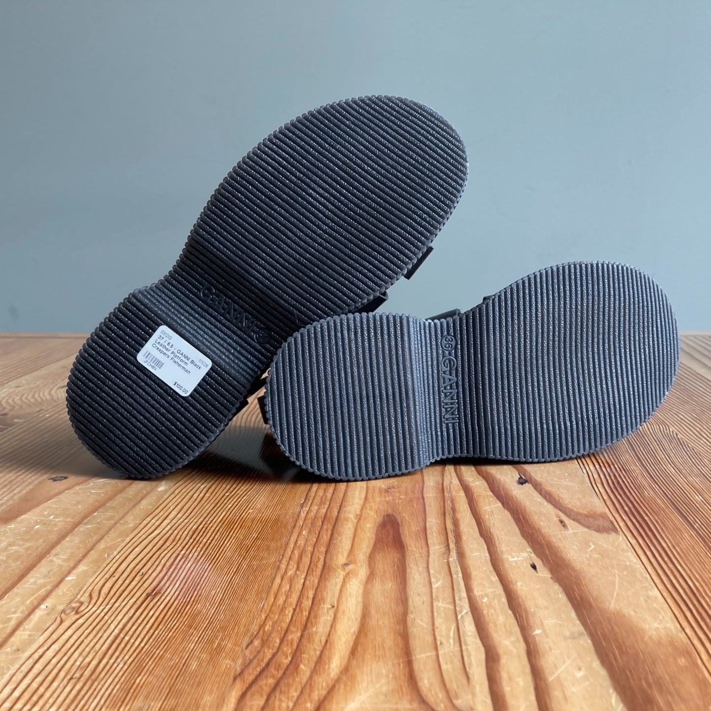 37/ 6.5 - GANNI Black Leather Platform Creepers Fisherman Sandals Shoes 0312IG