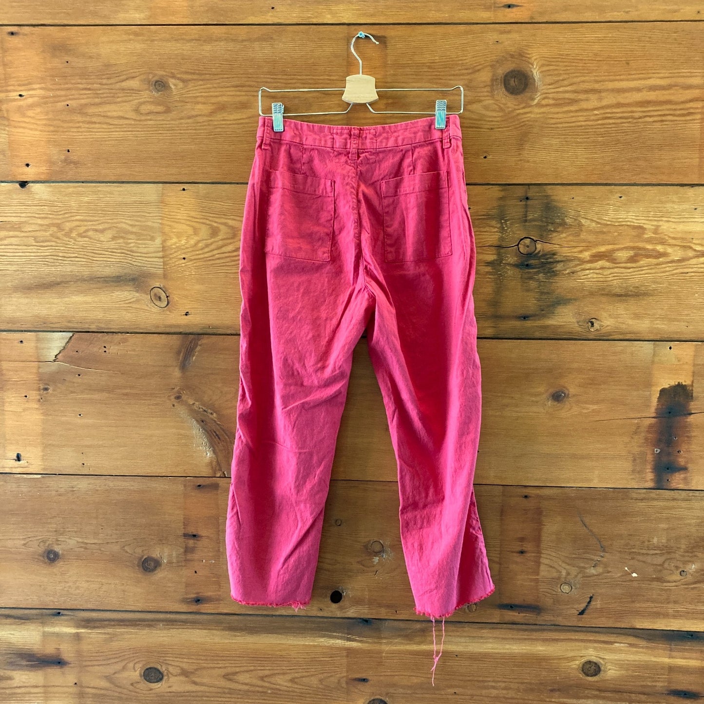 Frank & Eileen Red Kinsale Cotton Flax Frayed Hem Pants - Size 6 - 0721DK
