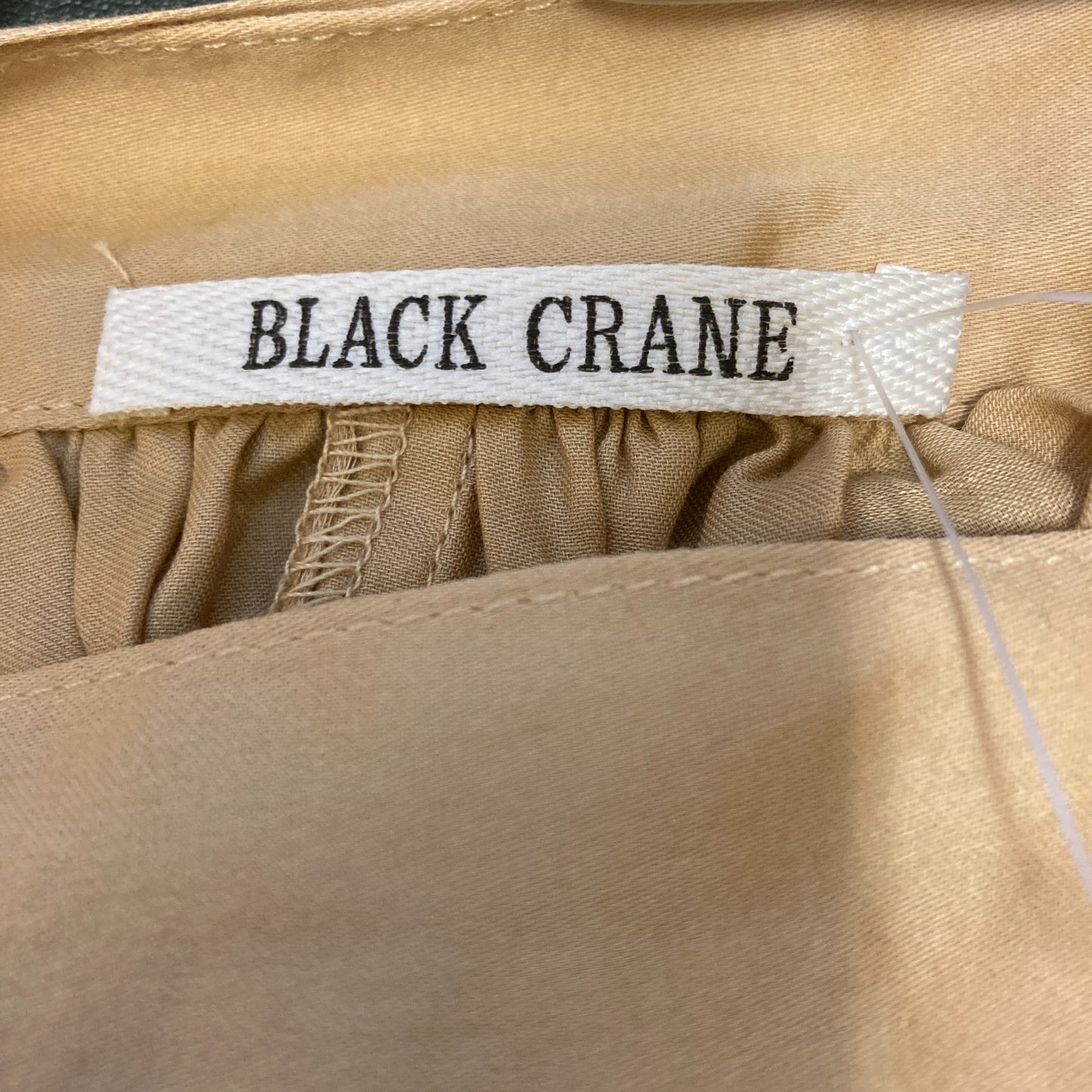 M - Black Crane Tan 100% Linen Tie Front Wide Leg Womens Pants 0416JW