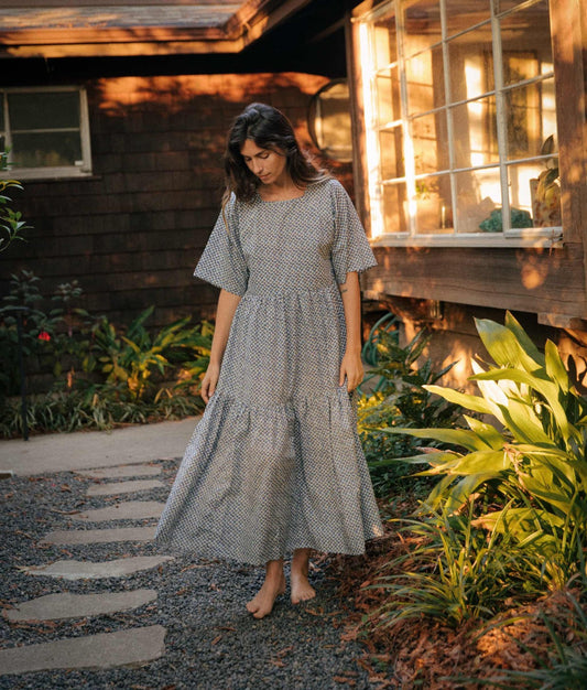 Christy Dawn Blue Floral Print Short Sleeve Tiered Theo Dress - Size XS - 0313SH