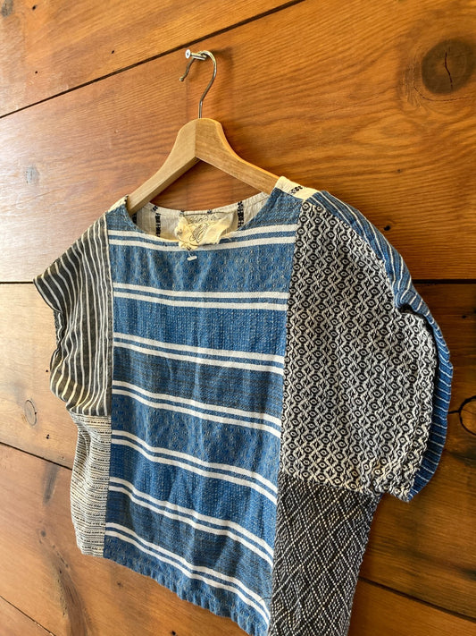 Ace & Jig Blue Mixed Print Boxy Short Sleeve Crop Top Shirt - Size XS - 0312IG