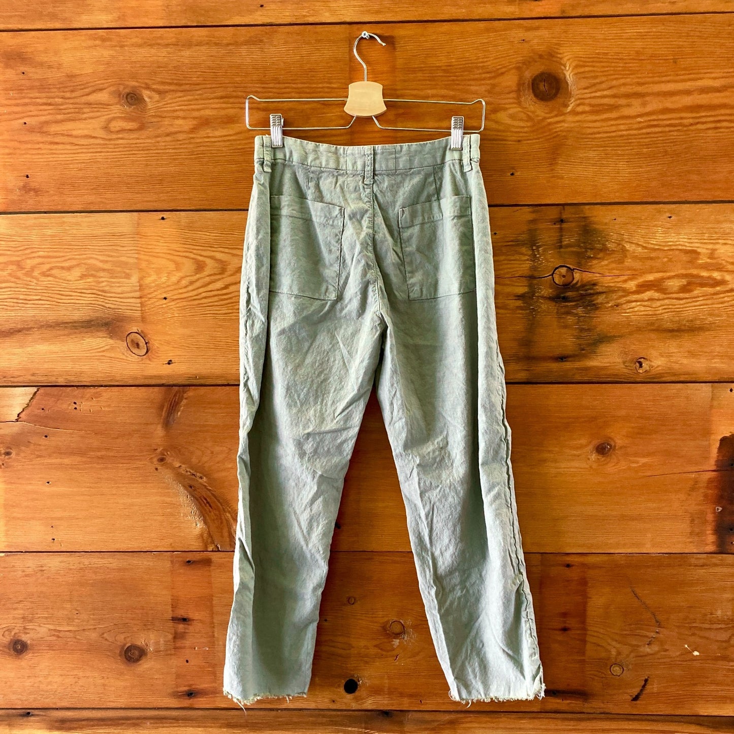 Frank & Eileen Sage Green Kinsale Cotton Flax Frayed Hem Pants - Size 6 - 0721DK