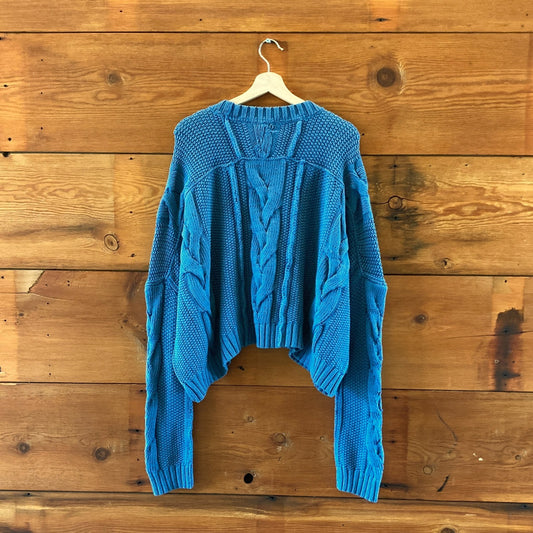 We the Free People $148 Blue Cableknit Cropped Sweater - Size XL - NEW - 1122CT
