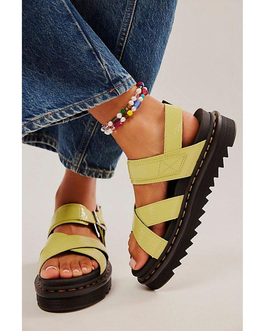 7 - Dr. Martens Lime Green Patent Leather Voss II Platform Sandals 0121MB