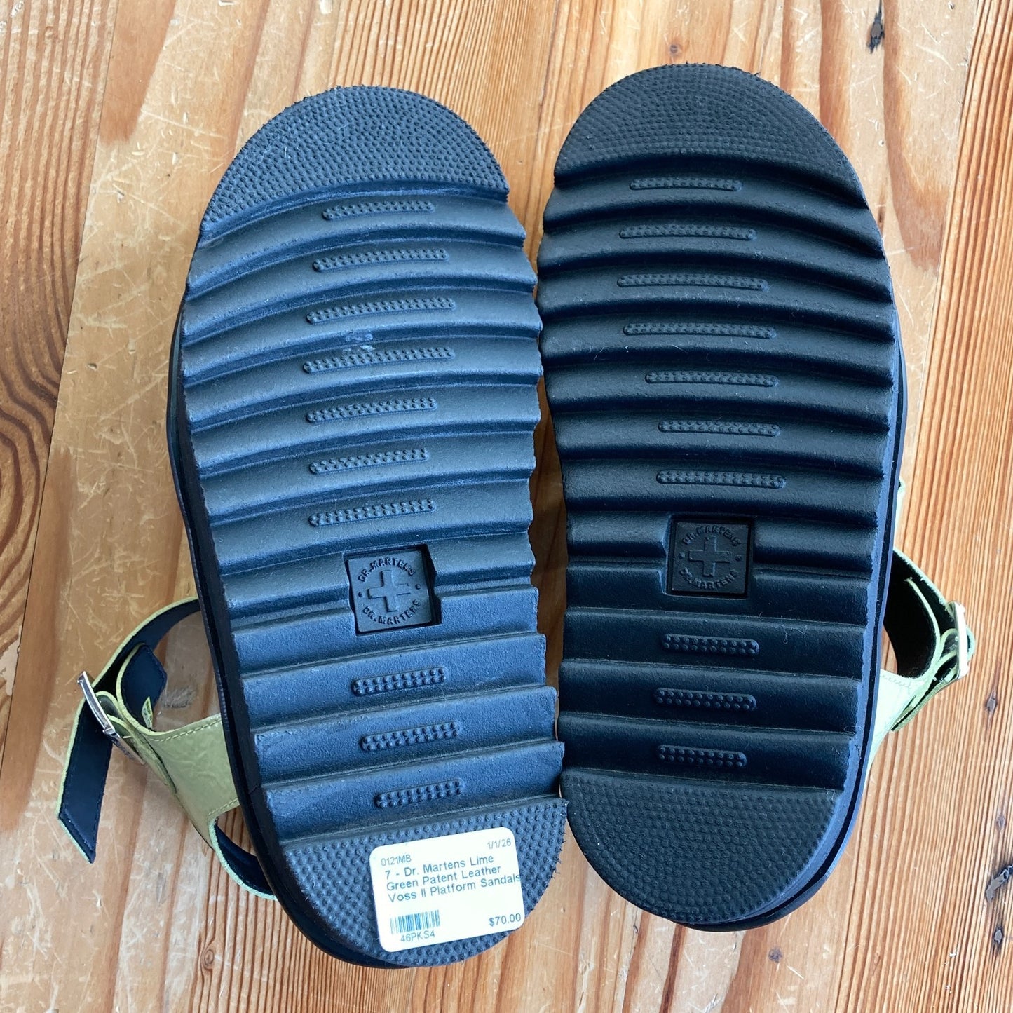 7 - Dr. Martens Lime Green Patent Leather Voss II Platform Sandals 0121MB