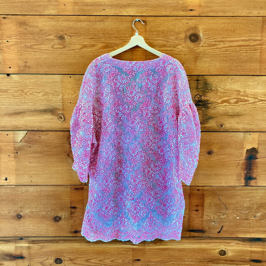 Kate Towers Local Designer Pink Floral Lace Tunic Top Dress - One Size - 0419JP