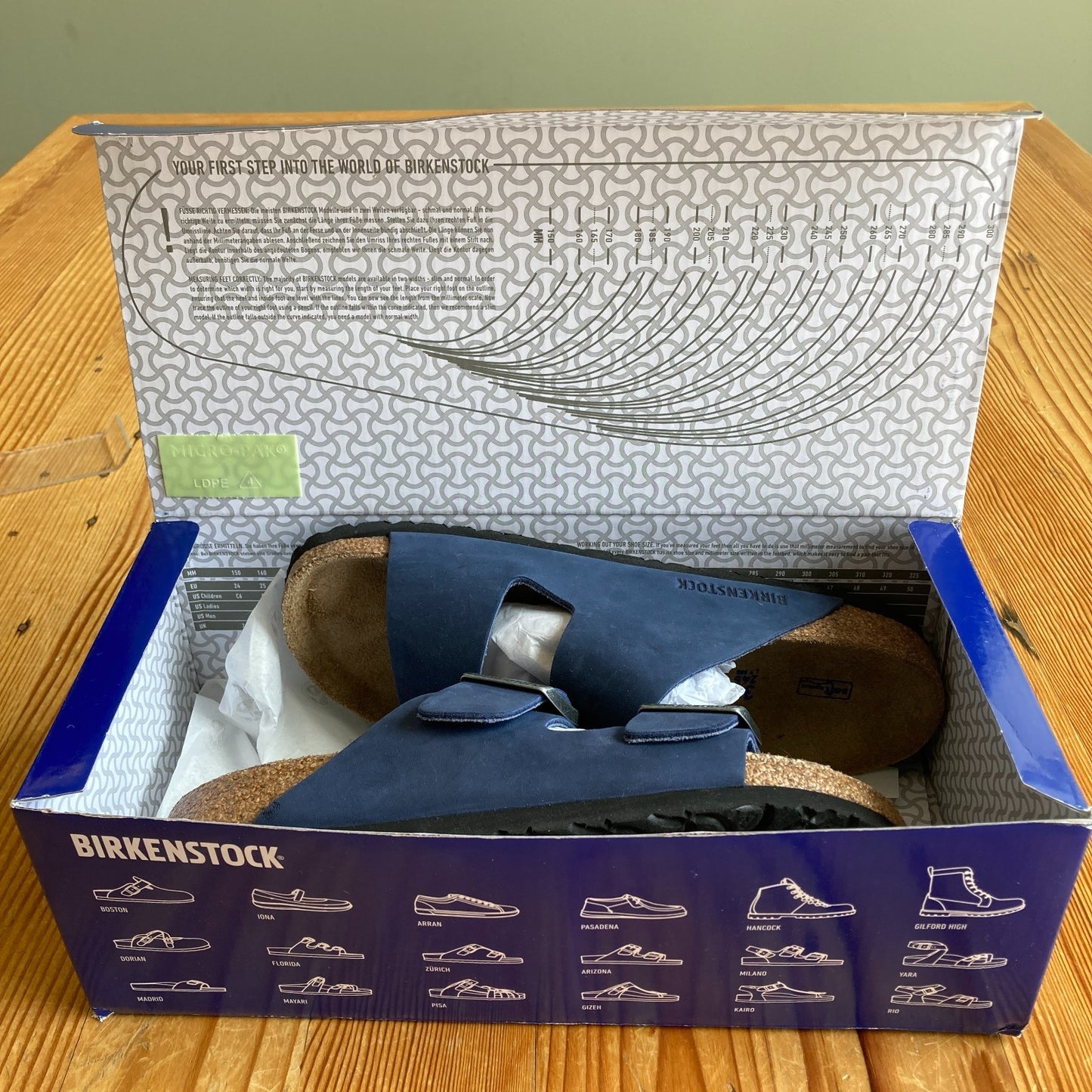 Birkenstock Blue Nubuck Leather Arizona Sandals Shoes - Size 38 w/ Box - 0514AK