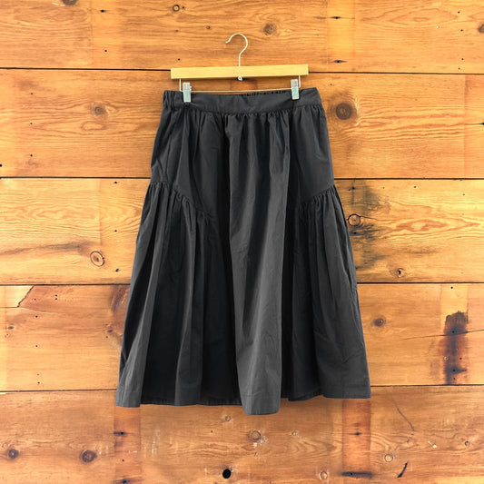 M - by Anthropologie Black NEW $138 Elastic Waist Midi A-Line Skirt 0416JW