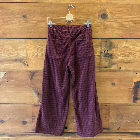 Maison Hotel Burgundy Printed Womens Corduroy Pants - Size XS - 0312IG