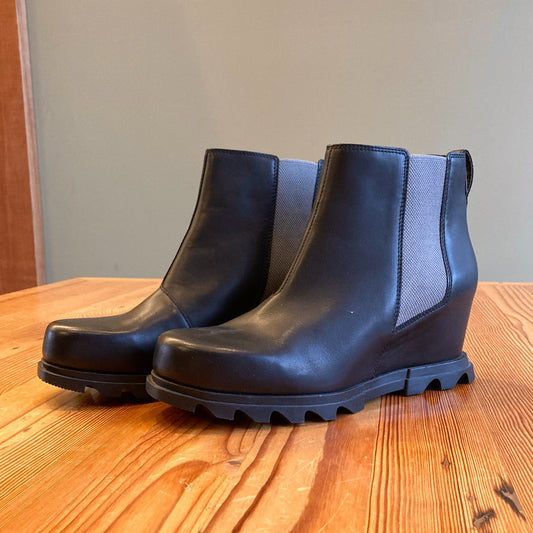 11 - Sorel Black Waterproof Leather Wedge Joan Of Arctic Chelsea Boots 0520MF
