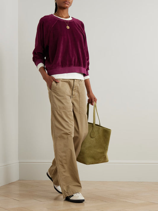Suzie Kondi $225 Burgundy Velour Pullover Samos Sweatshirt - Size S - 1002MG