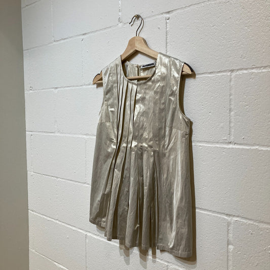Jil Sander Silver MEtallic Sleeveless Pleated Tank Top - Size 34 / S - 0907FL
