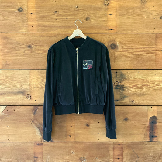 XL - Roberto Cavalli Black NEW POWER Sporty Chenille Crop Bomber Jacket 1215KM