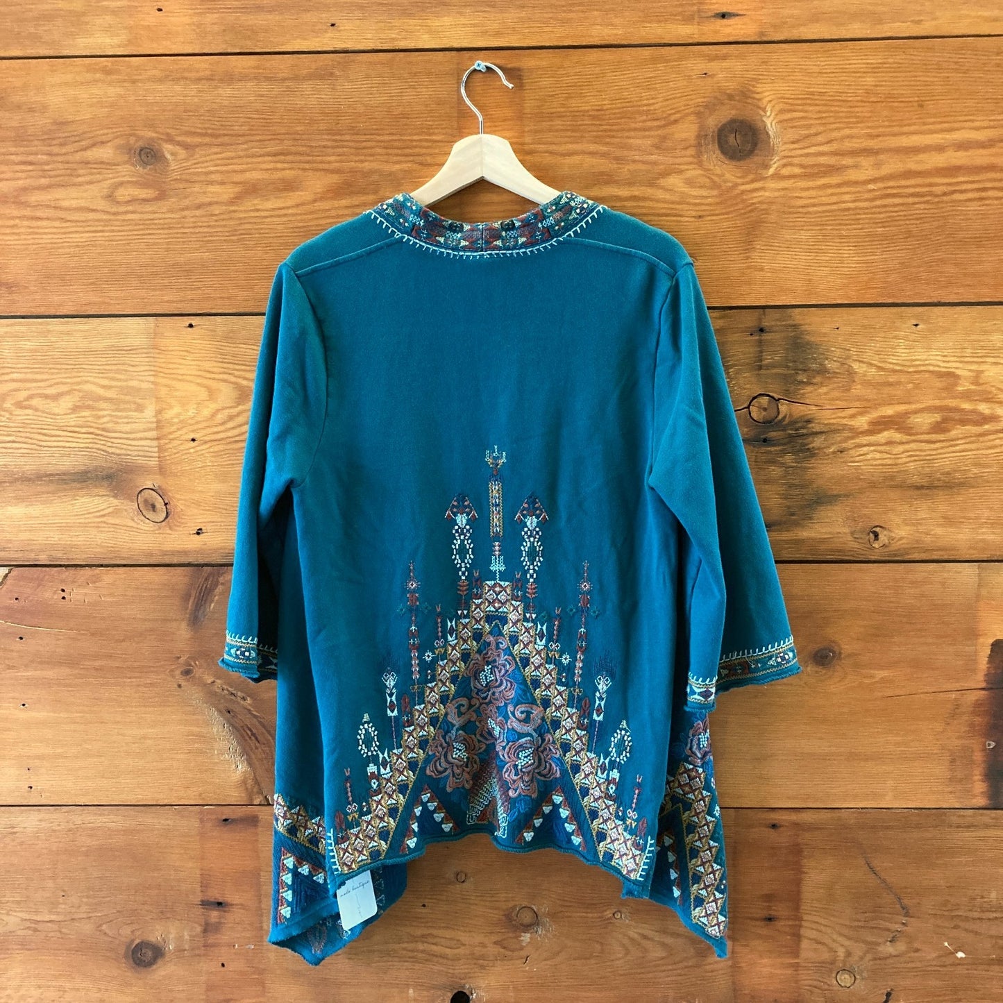 Johnny Was Teal Embroidered Open Front Cardigan Sweatshirt - Size M - 0621AS
