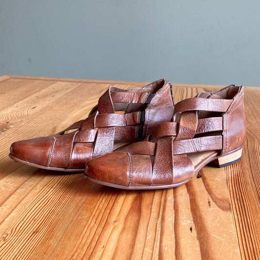 7 - Bed Stu $200 Brittany Brown Leather Zipper Strap Sandals Shoes NEW 0531AF