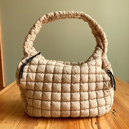 FP Movement Free People Tan Quilted Carryall Tote Shoulder Bag Gym - 0710SD