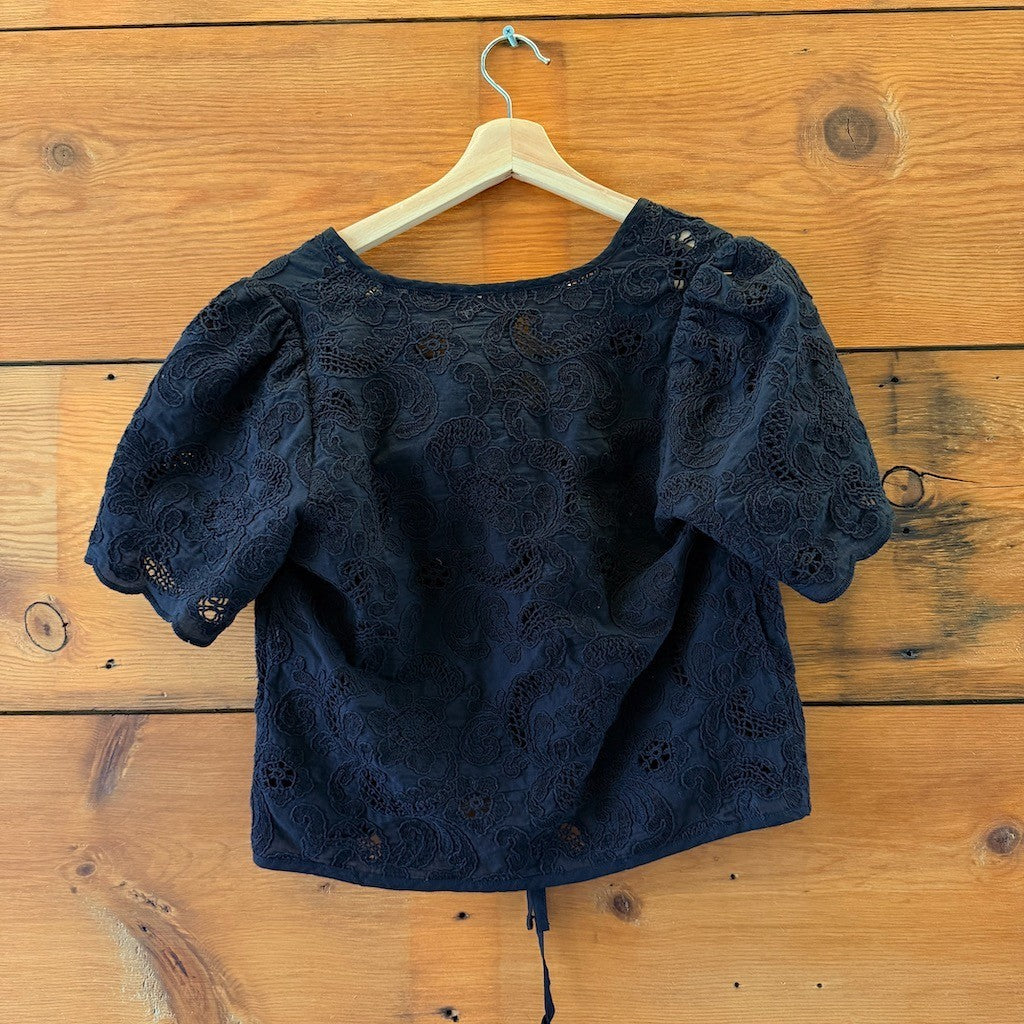 Nation LTD $248 Black Eyelet Rosalyn Tie Front Blouse Top - Size XS - 0312IG