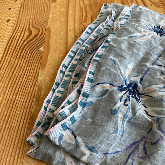 Epice Paris Gray Floral Painterly Print Linen Blend Stole Scarf - 4427SC