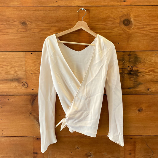 Peter Cohen Cream Long Sleeve 100% Silk Blouse Wrap Shirt - Size S - 0508GA