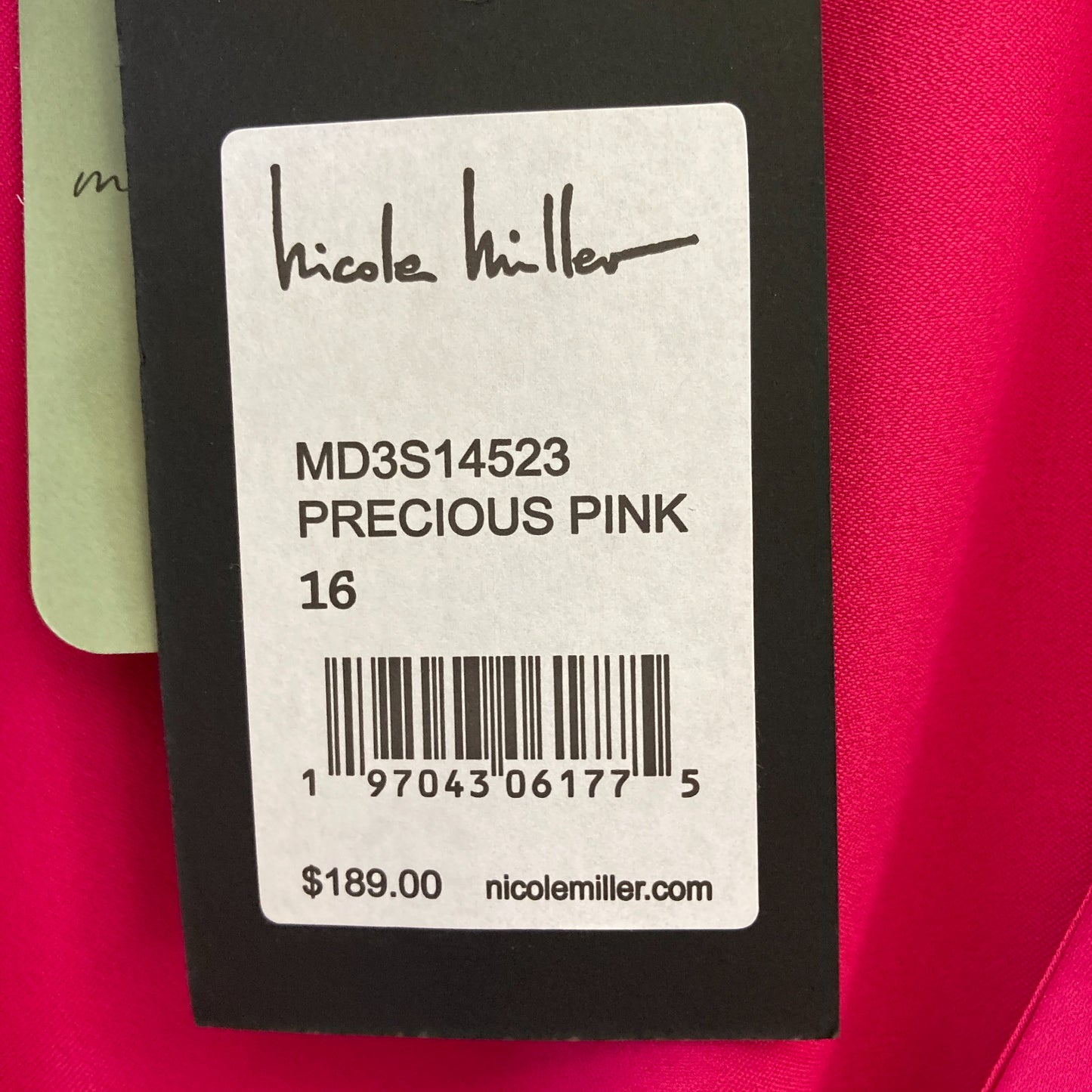 Nicole Miller $189 Pink Satin Ruched Side Slit Hailey Dress - Sz 16 NEW - 0826QM