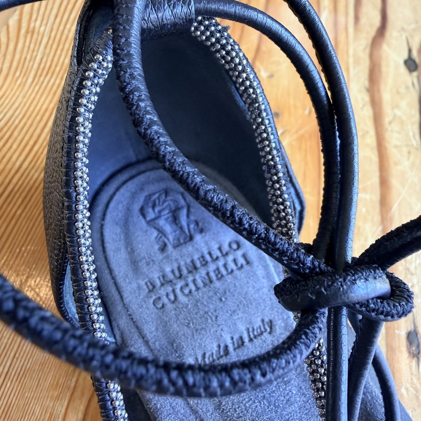 Brunello Cucinelli Black Leather Beaded Strappy Sandals - Size 38 / 8 - 1217RM