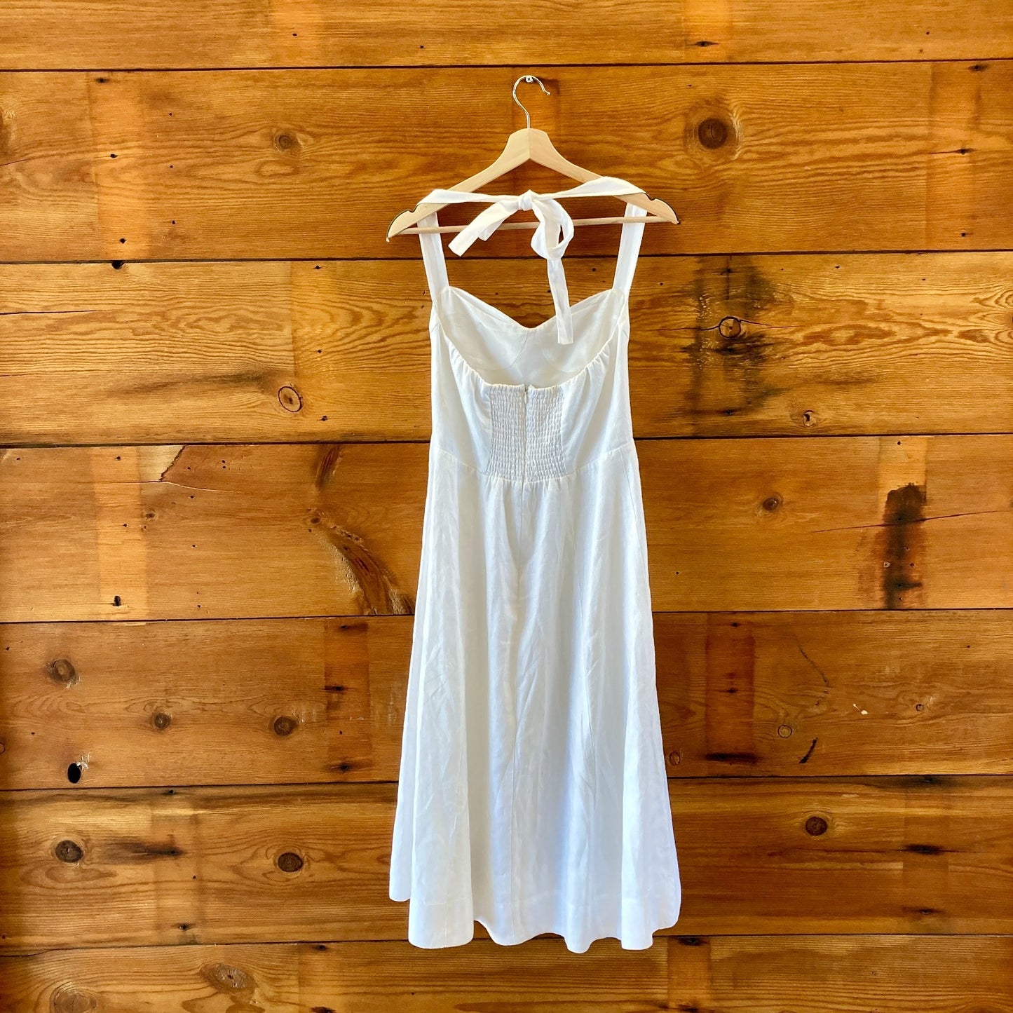 Reformation $298 White Linen High Slit Tala Halter Dress - Size 6 - 0607AB
