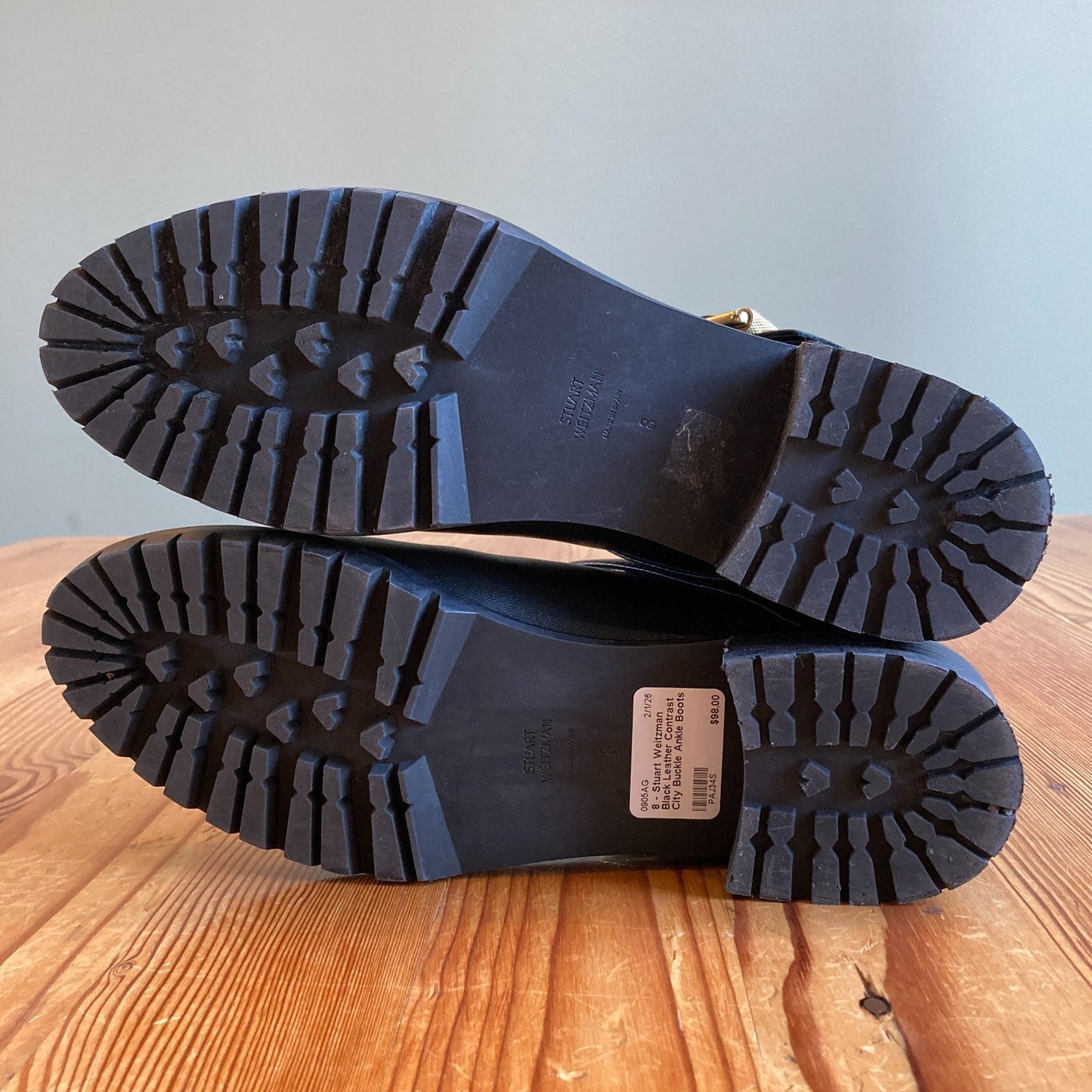 8 - Stuart Weitzman Black Leather Contrast City Buckle Ankle Boots 0905AG