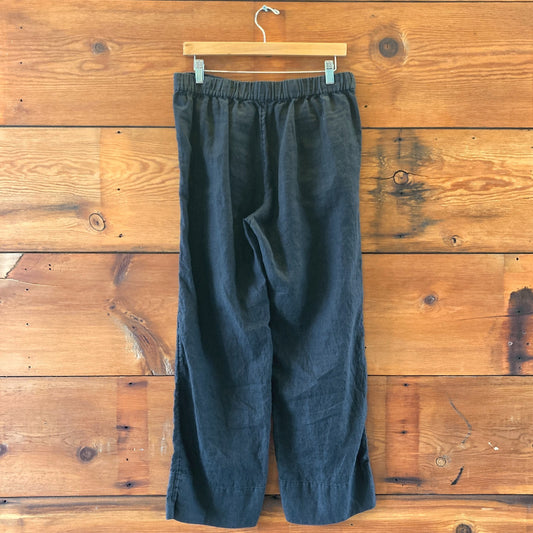 AYR Navy Blue Elastic Waist 100% Linen Wide Leg Pants - Size M - 4427SC