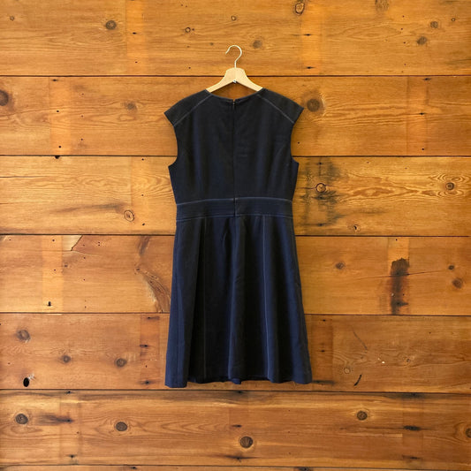 Tory Burch Navy Blue Wool Cap Sleeve Fitted Workwear Dress - Size 12 - 0325AL