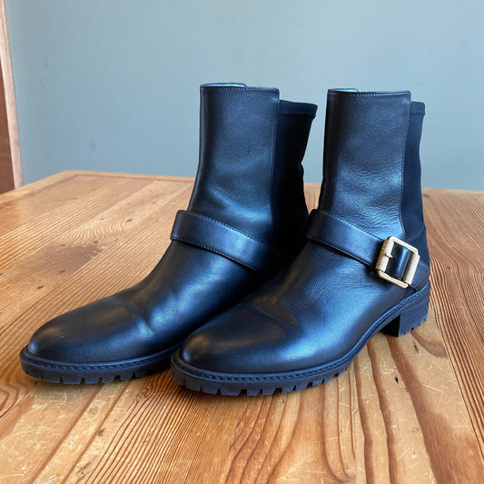 8 - Stuart Weitzman Black Leather Contrast City Buckle Ankle Boots 0905AG