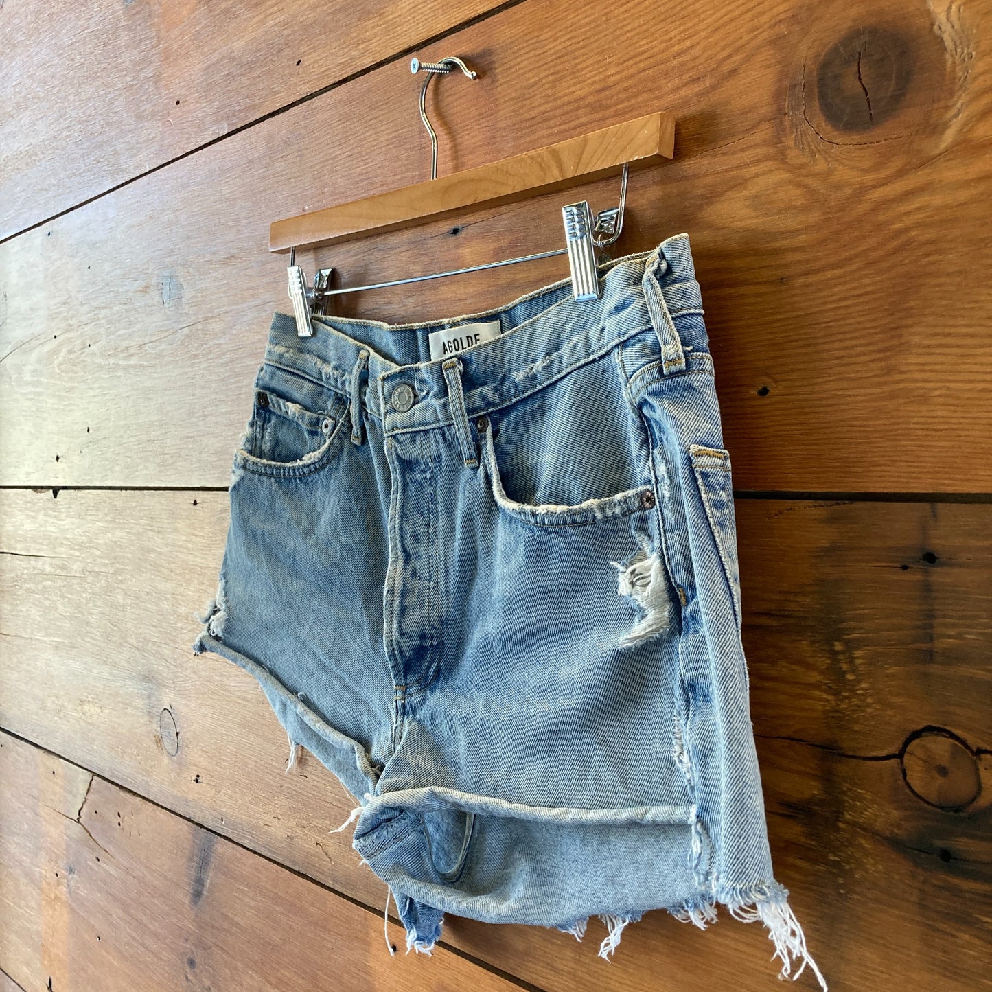 AgoldE Light Wash Parker Long Cut Off Denim Jean Shorts - Size 28 - 0703SC