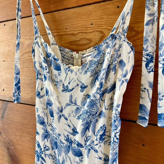 Reformation Blue & White Pompadour Nikita Midi Dress - Size 2 - 1126GT