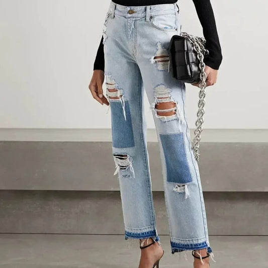 Monse $800+ Distressed Denim Patchwork Straight Leg Jeans - Size 6 - 1011SC