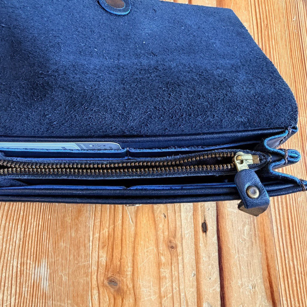 OROX Leather Co. Dark Blue Merces Handmade Long Snap Wallet - 0628AC