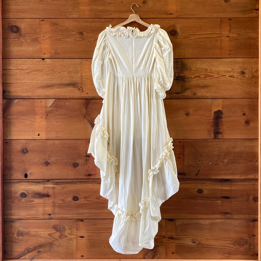 S - Selkie Off-White Ruffled Scoop Neck High Low Romantic Fantasy Dress 0617RF