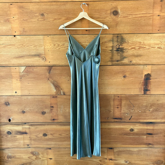 AYR Gray Silk Heck Yes Midi Slip V-Neck Sleeveless Dress - Size S - 1125KG