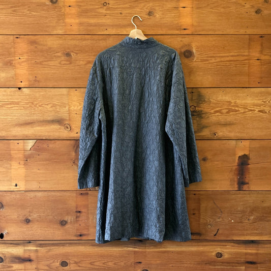 3X - Eileen Fisher Dark Gray Textured Tussah Silk Long Duster Jacket 1031LF