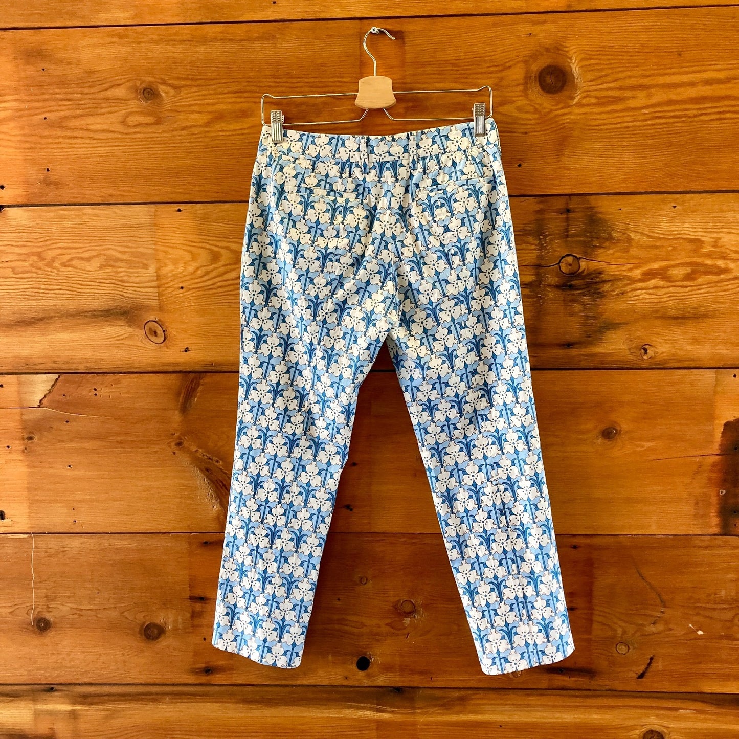 Prada Blue Floral 2017 Ankle Length Slim Fit Pants - Size 40 / 4 US - 0422VS