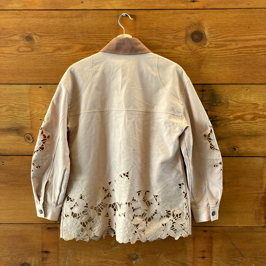 by Anthropologie Tan Embroidered Cutwork Barn Jacket - Size XXS - 0703SC