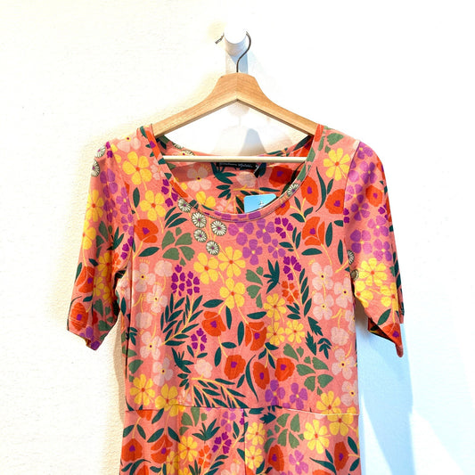 Gudrun Sjoden Pink Floral Print Short Sleeve Scoop Neck Dress - Size XS - 0320JS
