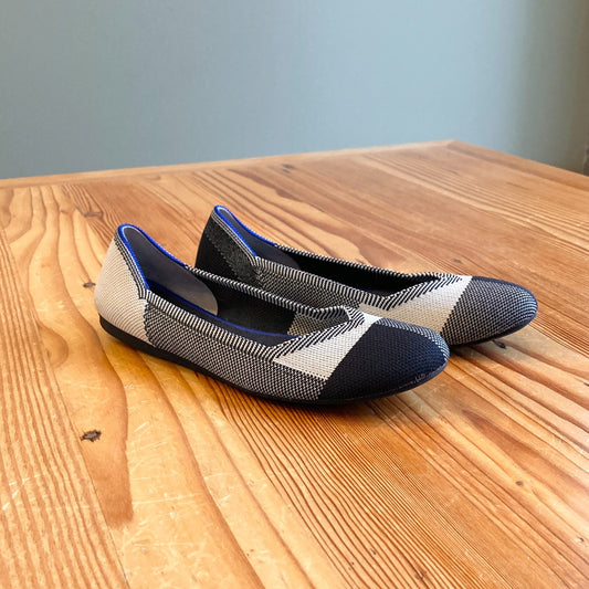 6 - Rothy's Black White Block Plaid Captoe The Flat Ballet Shoes 1107MJ