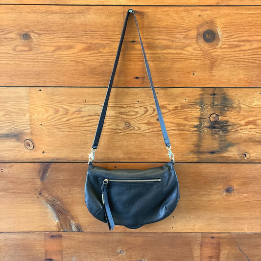 Foley & Corrina Black Soft Leather Fold Over Mid City Purse Bag - 1122KP