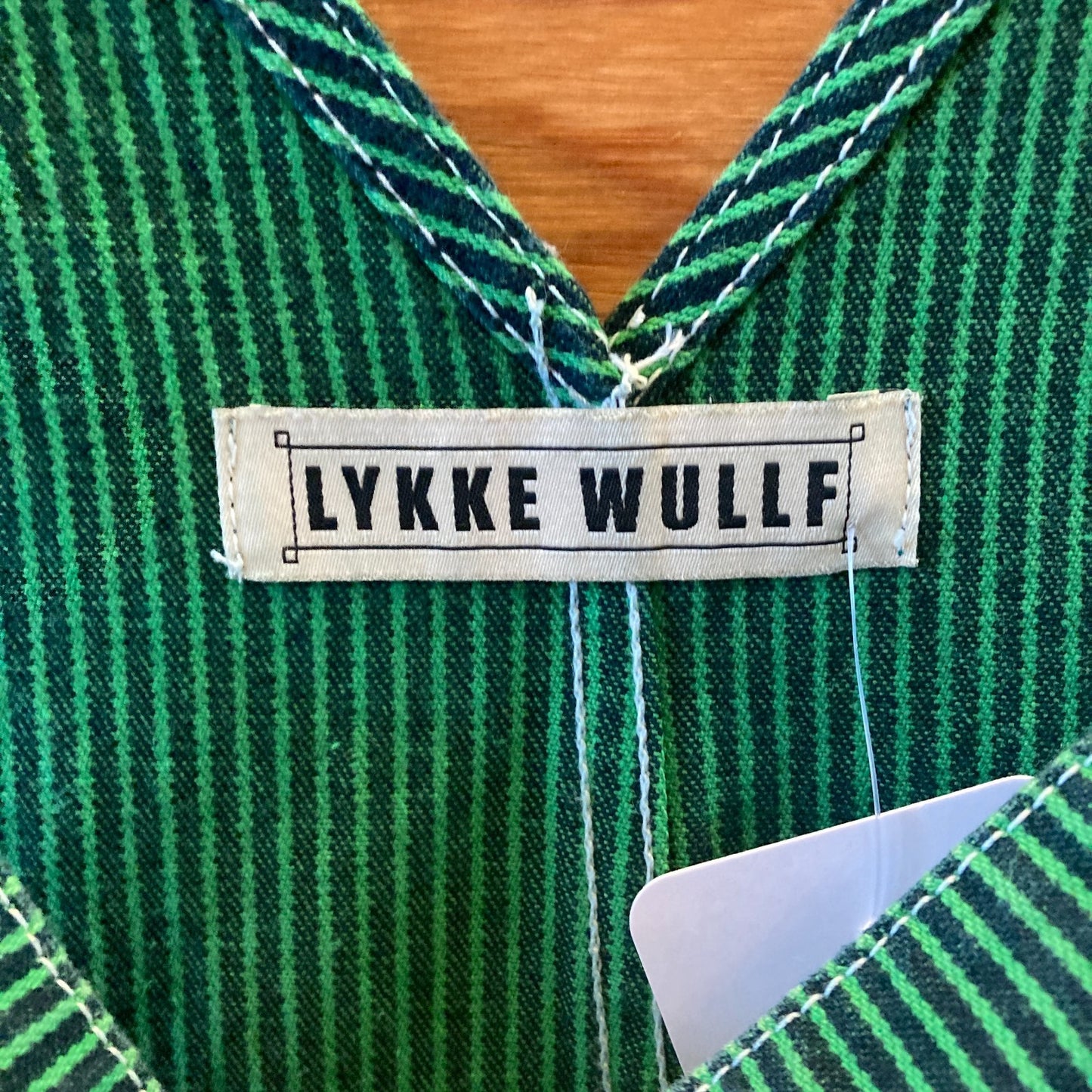 XS / S - Lykke Wullf Green Navy Striped Workwear Sierra Bib Overalls 0312IG